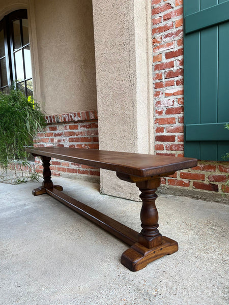 Antique French Tiger Oak Bench Dining Seat Farmhouse Country Ranch Vintage c1940