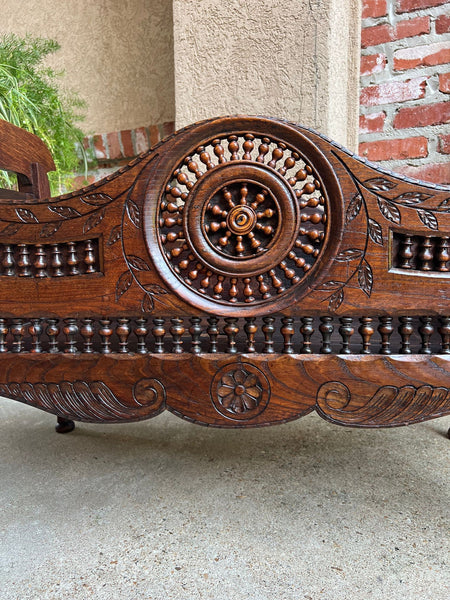 Antique French Carved Planter Breton Brittany Oak Doll Bed Fireside Box c1890