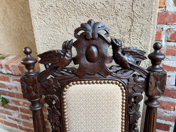 Set 4 Antique French Dining Chairs Renaissance Carved Oak Bird Black Forest