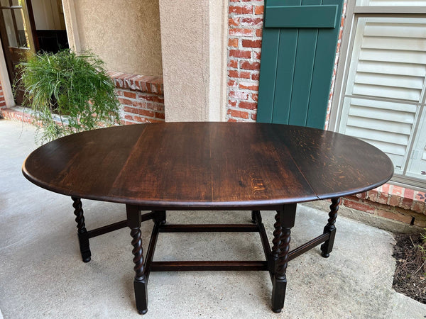 Antique English Drop Leaf Sofa Kitchen Table BARLEY TWIST Tiger Oak Gate Leg