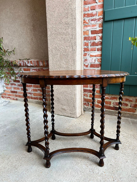Antique English OVAL Side Center Table BARLEY TWIST Tiger Oak Jacobean c1920