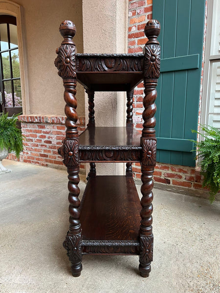 Antique English Server Sideboard Barley Twist Carved Oak Renaissance Dumbwaiter