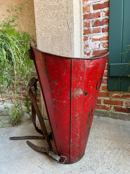Antique French Vineyard Grape Hod Wine Bucket Winery RED Urn Fireside Box c1890