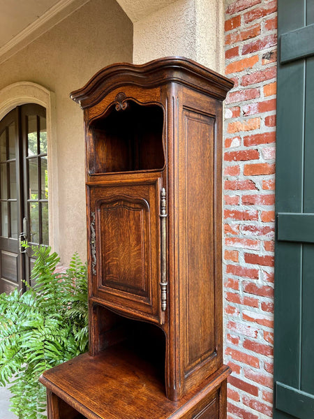 Tall Antique French Louis XV Hall Cabinet Tall Linen Closet Carved Oak Bookcase
