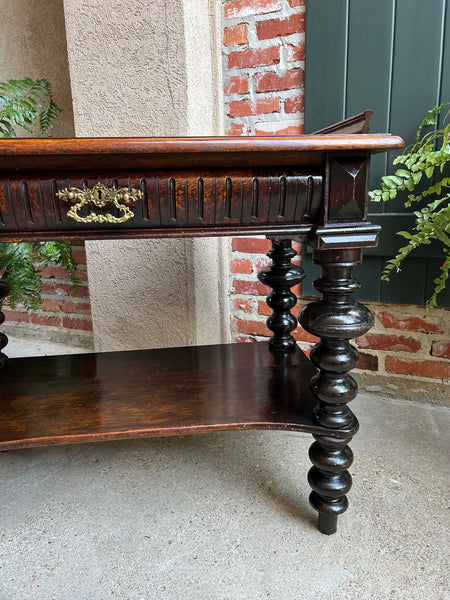 Antique English Hall Sofa Table Sideboard Carved Oak Bobbin Leg c1910