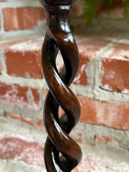 PAIR Set Antique English Oak OPEN Barley Twist Candlesticks Candle Holder Brass