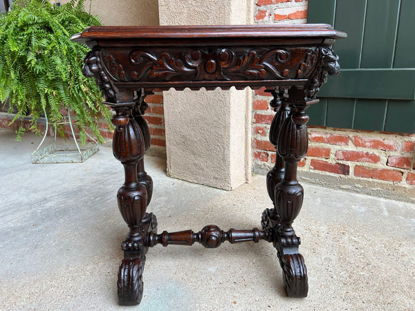 Antique French Side Table Petite Renaissance Carved Oak Gothic Console c1880