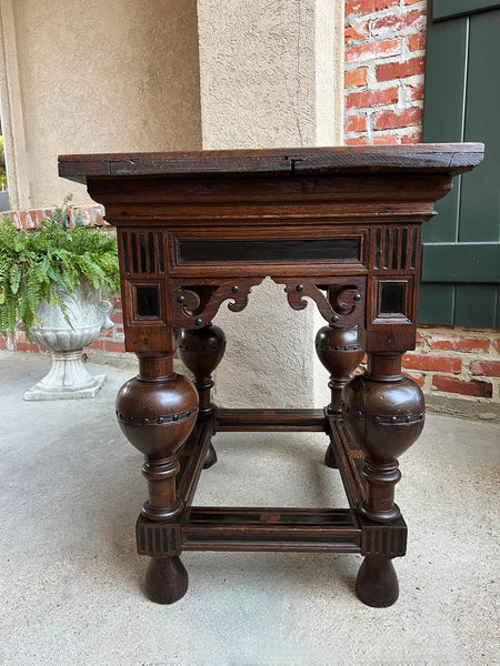 Antique Dutch Sofa Side Table Carved Oak Bulbous Leg Baroque Ebonized Danish