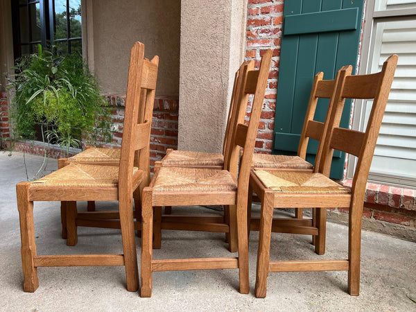 Set 6 Vintage French Ladder Back Dining Chairs Rush Seat Oak Country Farmhouse