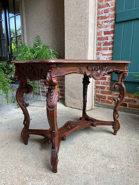 Antique French Sofa Hall Table Carved Oak Louis XV Rococo Side End Table