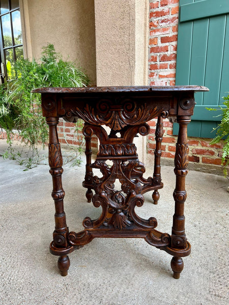 Antique French Sofa Hall Table Carved Oak Renaissance Revival Cherub End Table