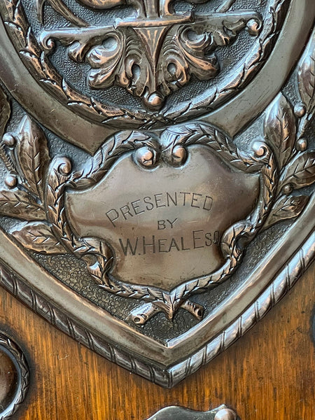 Antique English Choir Trophy Award Plaque Copper Repousse c1938 Lyre Harp