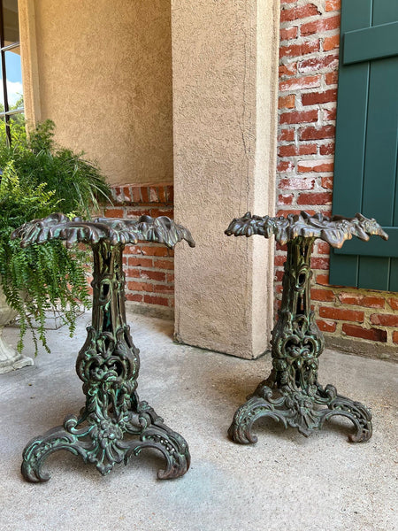 PAIR Antique French Round Side Table Grotto Rococo Cast Iron Plant Stand c1880
