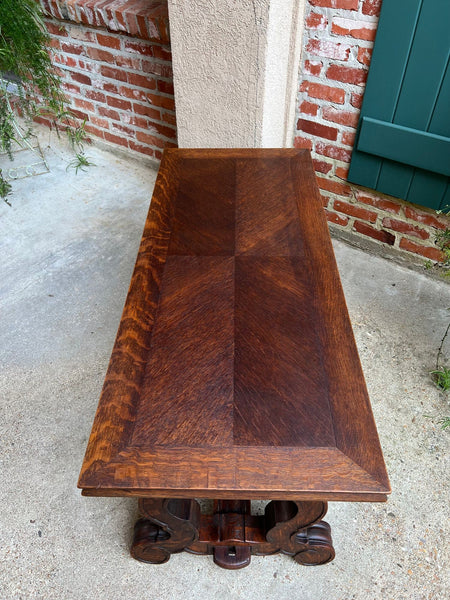 Antique French Coffee Table Carved Oak Bench Baroque Window Hall Seat c1900.