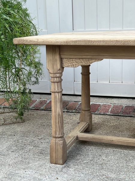 Antique French Dining Farm Bakers Table Bleached Oak Baluster Leg c1920
