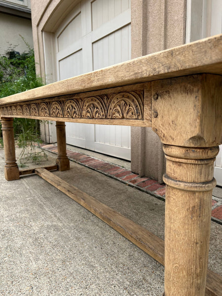 Antique French Dining Farm Table Bleached CARVED Oak 8 ft. LARGE c1880