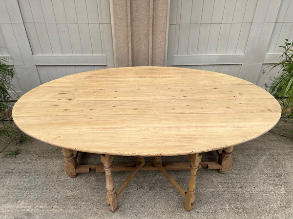 Antique French Hunt Wake DINING Table Bleached Oak LARGE Gate Leg Console c1880