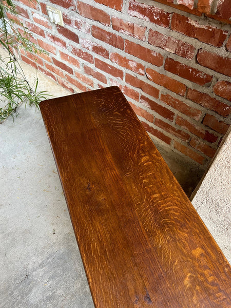 Antique French Tiger Oak Bench Dining Seat Farmhouse Country Ranch Vintage c1940