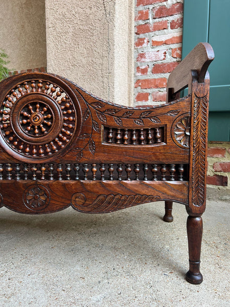Antique French Carved Planter Breton Brittany Oak Doll Bed Fireside Box c1890