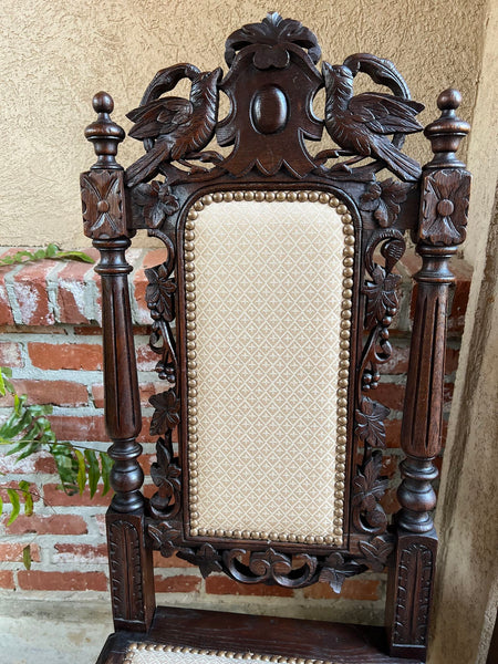Set 4 Antique French Dining Chairs Renaissance Carved Oak Bird Black Forest