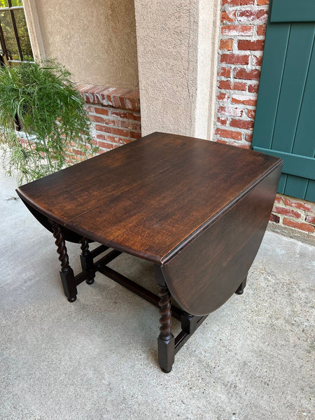 Antique English Drop Leaf Sofa Kitchen Table BARLEY TWIST Tiger Oak Gate Leg