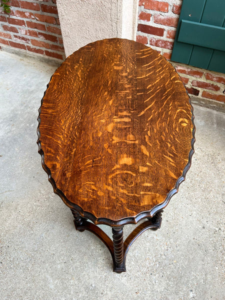 Antique English OVAL Side Center Table BARLEY TWIST Tiger Oak Jacobean c1920