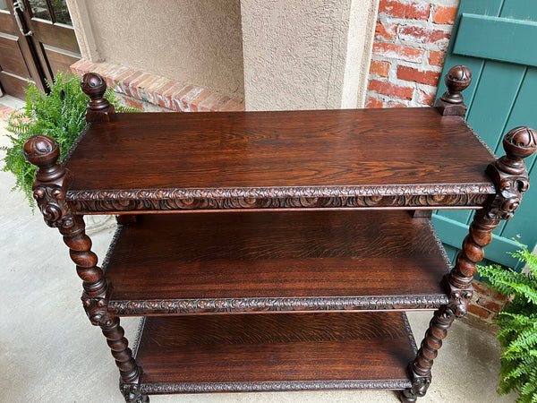 Antique English Server Sideboard Barley Twist Carved Oak Renaissance Dumbwaiter