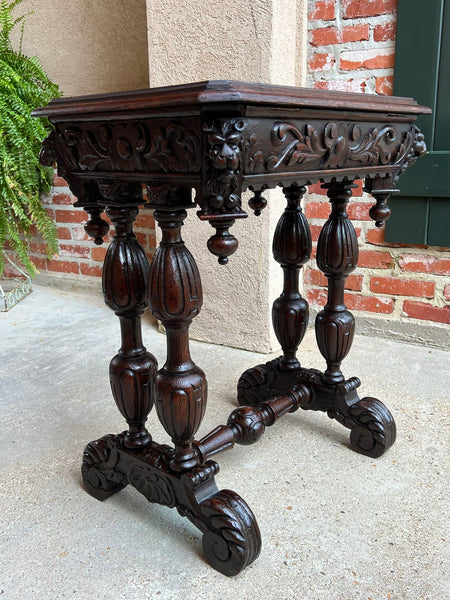 Antique French Side Table Petite Renaissance Carved Oak Gothic Console c1880