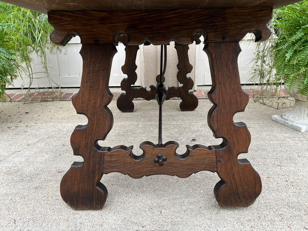 Antique French Oak Dining Table Spanish Catalan Console Kitchen Island c1910