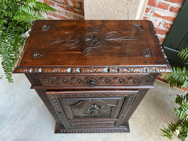 Antique French Carved Oak Cabinet Breton Brittany Cocktail Sideboard Server