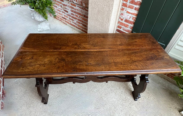 Antique Italian Trestle Dining Table Desk Walnut 5 ft Console Table circa1800