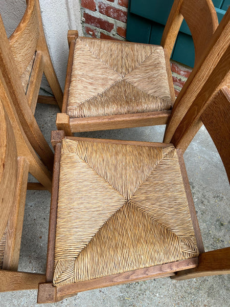 Set 6 Vintage French Ladder Back Dining Chairs Rush Seat Oak Country Farmhouse