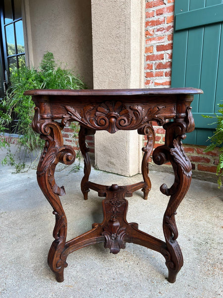 Antique French Sofa Hall Table Carved Oak Louis XV Rococo Side End Table