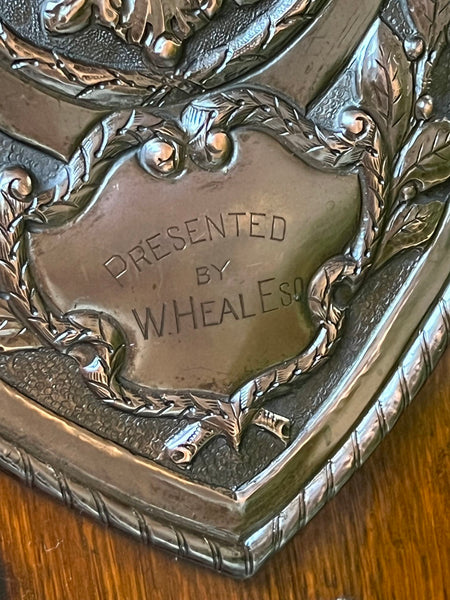 Antique English Choir Trophy Award Plaque Copper Repousse c1938 Lyre Harp