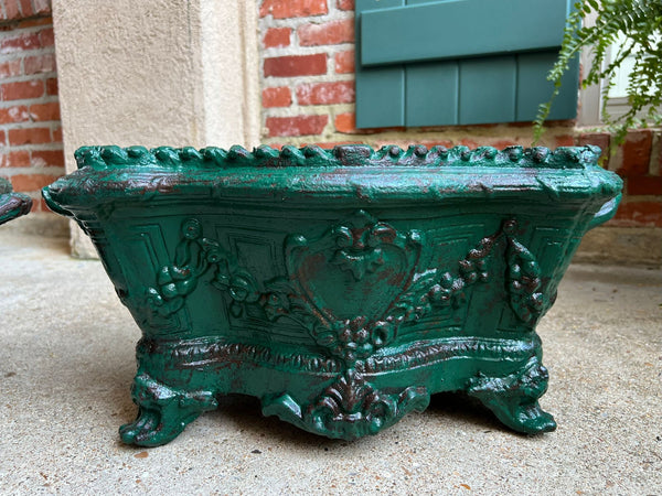 PAIR Antique French Cast Iron Jardiniere Large Footed Cache Pot Planter c1880