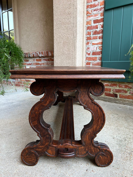 Antique French Coffee Table Carved Oak Bench Baroque Window Hall Seat c1900.
