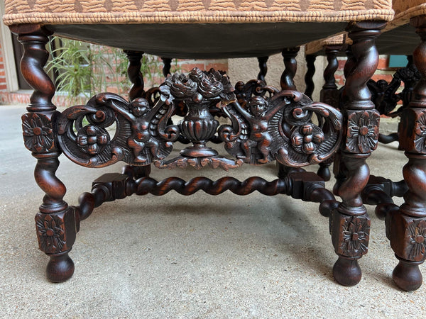 Set 4 TALL Antique French Dining Chair Barley Twist Renaissance Carved Oak 1890