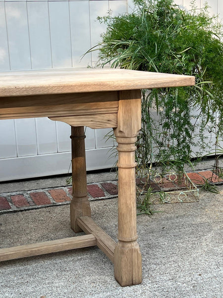 Antique French Dining Farm Bakers Table Bleached Oak Baluster Leg c1920