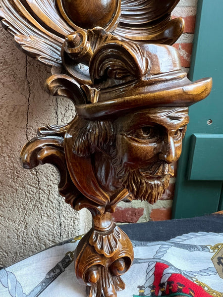 Antique French Wall Hanging Plaque Breton Brittany Carved Walnut c1890