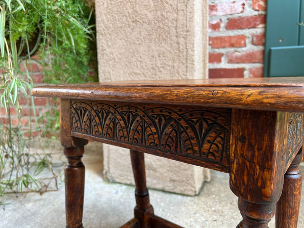 Antique English Footstool Bench Joint Stool Carved Oak Jacobean Stand c1900