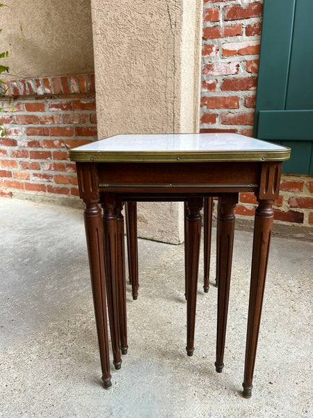 Set 3 Vintage French Nesting Table WHITE MARBLE Mahogany Louis XVI Maison Jansen