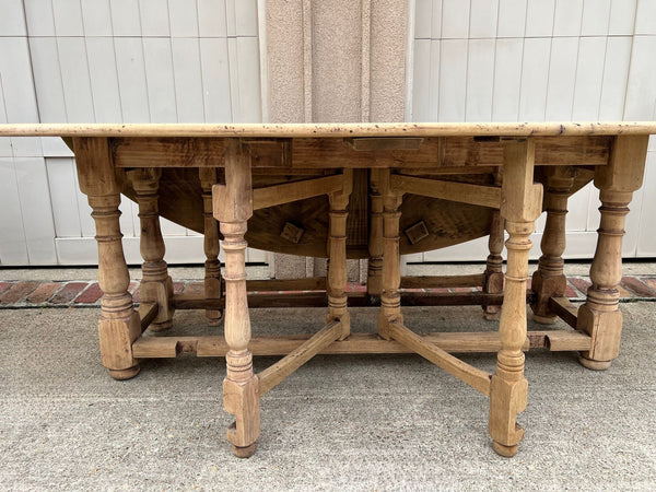 Antique French Hunt Wake DINING Table Bleached Oak LARGE Gate Leg Console c1880