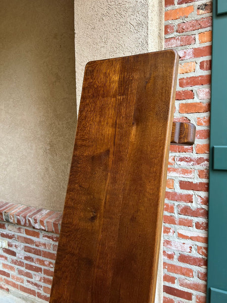 Antique French Tiger Oak Bench Dining Seat Farmhouse Country Ranch Vintage c1940