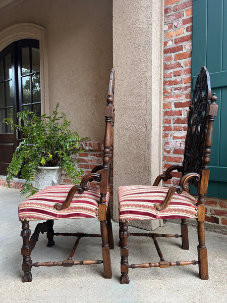 PAIR Antique French Dining Chairs Renaissance Revival Open Carved Oak SET of 2