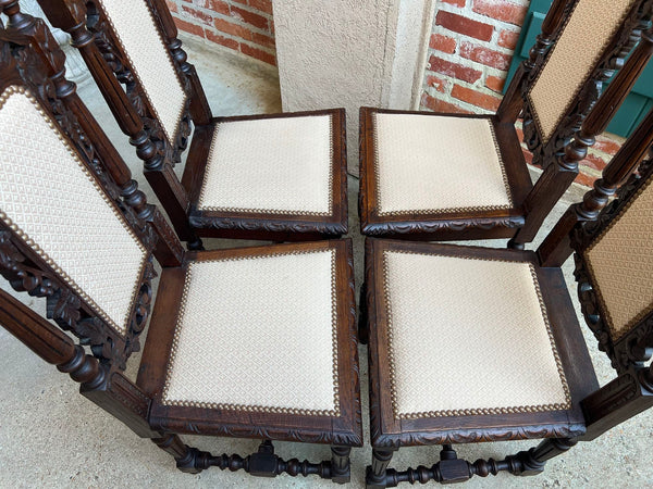 Set 4 Antique French Dining Chairs Renaissance Carved Oak Bird Black Forest