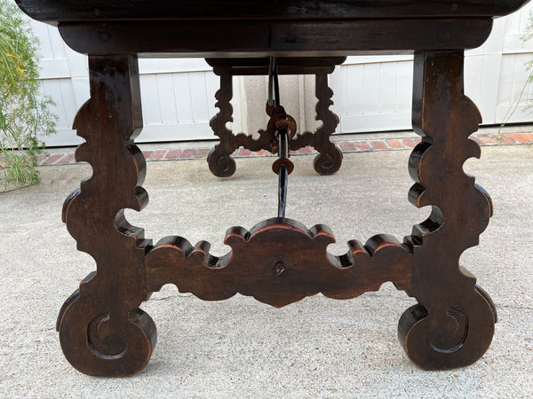 Antique French Oak Dining Table Catalan Trestle 7 ft. Farmhouse Plank Top c1890