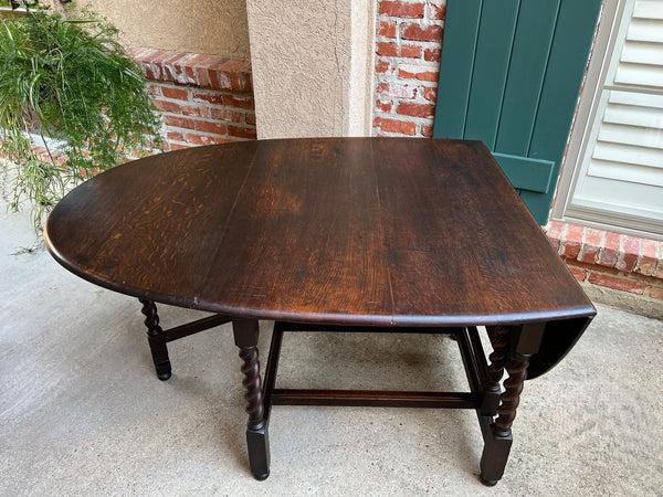 Antique English Drop Leaf Sofa Kitchen Table BARLEY TWIST Tiger Oak Gate Leg