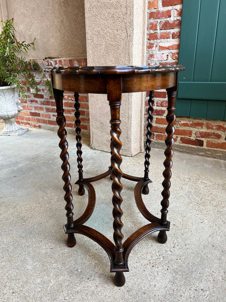 Antique English OVAL Side Center Table BARLEY TWIST Tiger Oak Jacobean c1920