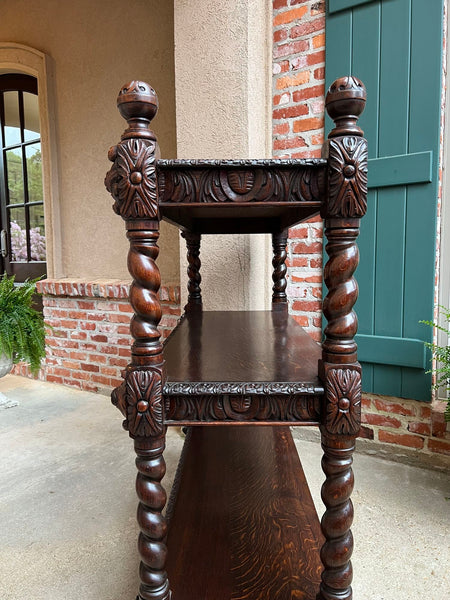 Antique English Server Sideboard Barley Twist Carved Oak Renaissance Dumbwaiter