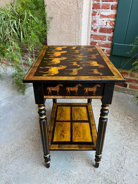 Antique English Console Side Table Decoupage Horse Equestrian Fox Hunt c1890